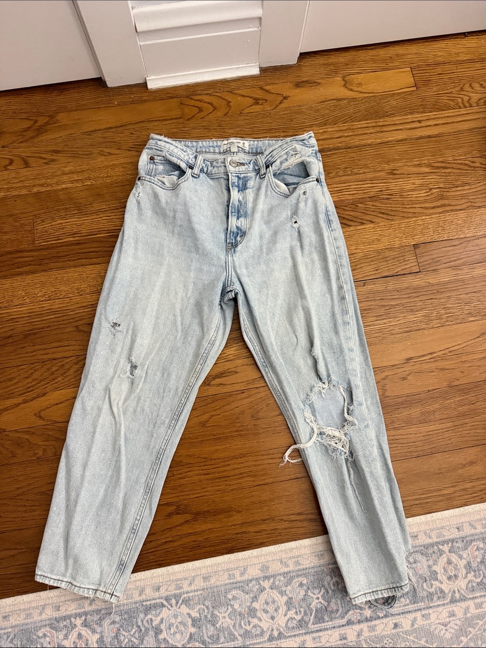 Abercrombie & Fitch Light Blue Distressed Jeans Mom High Rise Curve Love